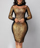 CM.YAYA Women Sexy Night Party Long Sleeve Patchwork Bodycon Midi Dress