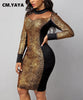 CM.YAYA Women Sexy Night Party Long Sleeve Patchwork Bodycon Midi Dress