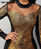 CM.YAYA Women Sexy Night Party Long Sleeve Patchwork Bodycon Midi Dress