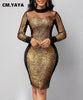 CM.YAYA Women Sexy Night Party Long Sleeve Patchwork Bodycon Midi Dress