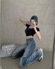CMAZ 2022 Vintage High Waist Straight Pants for Women Streetwear Loose Female Denim Jeans Buttons Zipper Ladies trouser