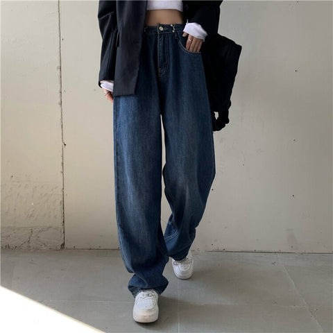 CMAZ 2022 Vintage High Waist Straight Pants for Women Streetwear Loose Female Denim Jeans Buttons Zipper Ladies trouser