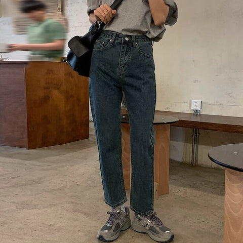 CMAZ 2022 Vintage High Waist Straight Pants for Women Streetwear Loose Female Denim Jeans Buttons Zipper Ladies trouser