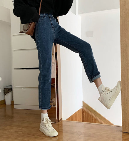 CMAZ 2022 Vintage High Waist Straight Pants for Women Streetwear Loose Female Denim Jeans Buttons Zipper Ladies trouser