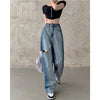 CMAZ 2022 Vintage High Waist Straight Pants for Women Streetwear Loose Female Denim Jeans Buttons Zipper Ladies trouser