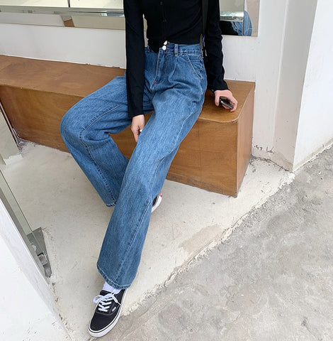 CMAZ 2022 Vintage High Waist Straight Pants for Women Streetwear Loose Female Denim Jeans Buttons Zipper Ladies trouser