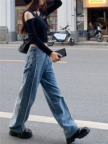 CMAZ 2022 Vintage High Waist Straight Pants for Women Streetwear Loose Female Denim Jeans Buttons Zipper Ladies trouser