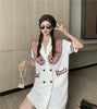 CMAZ 2022 summer dress for women white short sleeve double-breasted midi design  dress 3362#