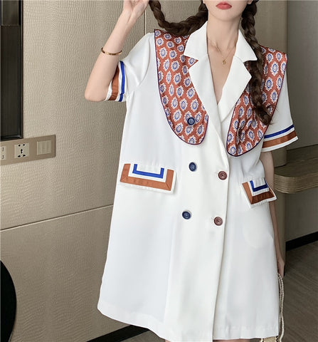 CMAZ 2022 summer dress for women white short sleeve double-breasted midi design  dress 3362#