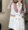 CMAZ 2022 summer dress for women white short sleeve double-breasted midi design  dress 3362#
