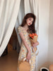CMAZ Dresses For Women Summer 2022 Korean Style Round Neck Floral Dress High Waist Short Sleeve A Line Dresses Party Vestidos