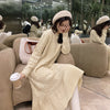 CMAZ Winter Women Sweater Dresses Sweety Solid Loose Round Neck Mid Long Knit Pullover Sweater Dresses MX19D5916