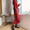 CMAZ Winter Women Sweater Dresses Sweety Solid Loose Round Neck Mid Long Knit Pullover Sweater Dresses MX19D5916