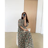 CMAZ Women Floral Dress Summer Korean Puff Sleeve High Waist Loose Maxi Dresses Elastic Waist Beach Boho Dress Female Vestidos