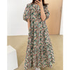 CMAZ Women Floral Dress Summer Korean Puff Sleeve High Waist Loose Maxi Dresses Elastic Waist Beach Boho Dress Female Vestidos