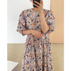 CMAZ Women Floral Dress Summer Korean Puff Sleeve High Waist Loose Maxi Dresses Elastic Waist Beach Boho Dress Female Vestidos