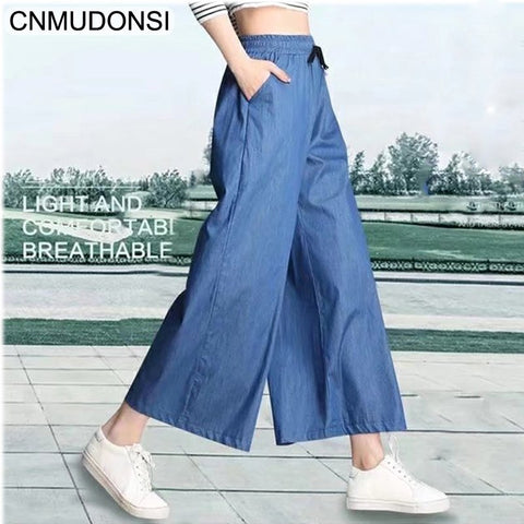 2022 Summer Plus Size Wide Leg Pants Jeans Female Loose Denim Trousers Big Size Casual Palazzo Pants Woman