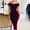 CNYISHE 2022 Velvet Off the Shoulder Party Dress Women Sexy Slim Bodycon Slash Neck Dress Women Velvet Dresses Vestidos