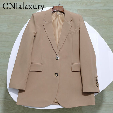 CNlalaxury 2023 Chic Solid Color Women Casual Blazer Jacket Office Lady Pockets Work Suit Coat Ladies Business Blazers Outerwear