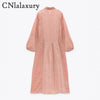 CNlalaxury Embroidery Midi Dress Women 2022 Turn Down Collar Casual Long Sleeve Sweet Dresses Female Elegant A Line Robe Dress