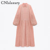CNlalaxury Embroidery Midi Dress Women 2022 Turn Down Collar Casual Long Sleeve Sweet Dresses Female Elegant A Line Robe Dress