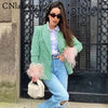 CNlalaxury2023Spring Women Vintage Houndstooth Blazer Elegant Office Lady Double Breasted Lapel Long sleeves Suits Outwear Tops