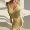 COKAGO Sexy V-neck Summer Women Dress 2023 Yellow Knitted Maxi Dress Casual Long Sundress Elegant Sleeveless Vestidos