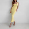 COKAGO Sexy V-neck Summer Women Dress 2023 Yellow Knitted Maxi Dress Casual Long Sundress Elegant Sleeveless Vestidos