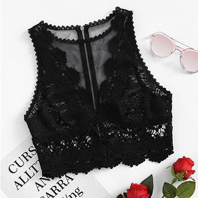 Black Exposed Zip Lace Tulle Tank Top Women Scallop Applique Sexy Summer Tops 2022 Vintage Slim Cut Out Elegant Tank