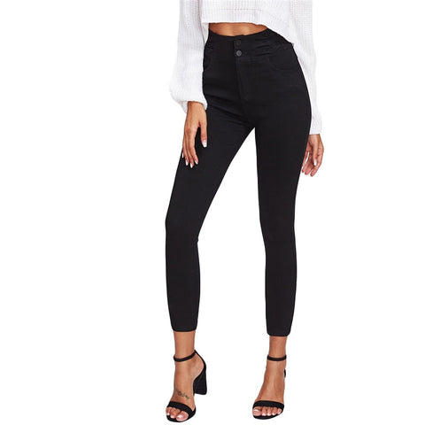 Black High Waist Skinny Denim Jeans Women Zipper Fly Casual Plain Pants Spring Girls Slim Stretch Trousers