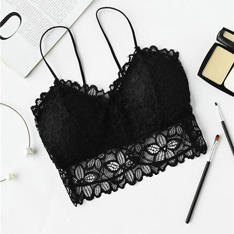 Black Lace Crop Top Strappy Back Sexy Bralette Women Scalloped Trim Vintage Summer Tops Cut Out Patchwork Camisole