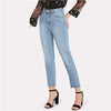 Blue Casual Solid Frayed Hem Denim Jeans Autumn Ripped High Waist Jeans Female Pants Spring Boyfriend Jeans