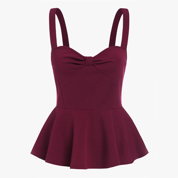 Knot Sweetheart Peplum Cami Top Sexy Cute Burgundy Women Sleeveless Slim Tops 2022 Fashion Casual Strap Ruffle Camisole