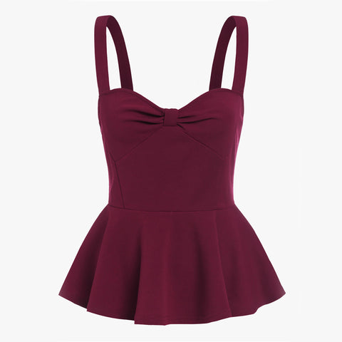 Knot Sweetheart Peplum Cami Top Sexy Cute Burgundy Women Sleeveless Slim Tops 2022 Fashion Casual Strap Ruffle Camisole