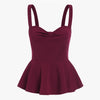 Knot Sweetheart Peplum Cami Top Sexy Cute Burgundy Women Sleeveless Slim Tops 2022 Fashion Casual Strap Ruffle Camisole