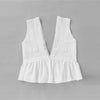 Plunging V-neckline Lace Trim Frill Hem Top 2022 New White Contrast Lace Ruffle Hem Women Top Deep V Neck Crop Vest