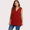 Plus Size Workwear Blue V Neck Chiffon Blouse Shirt 2022 Summer Burgundy Sleeveless Longline Feminine Blouse Women Tops