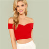 Red Elegant Workwear Sweetheart Slim Crop Top Fold Over Bardot Sleeveless Cami Women Summer Camisole Tank Clothing