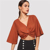 Rust V Neck Buttoned Twist Front White Blouse Shirt 2022 Summer Purple Feminine Blouse Black Sexy Women Crop Tops