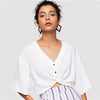Rust V Neck Buttoned Twist Front White Blouse Shirt 2022 Summer Purple Feminine Blouse Black Sexy Women Crop Tops