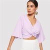 Rust V Neck Buttoned Twist Front White Blouse Shirt 2022 Summer Purple Feminine Blouse Black Sexy Women Crop Tops