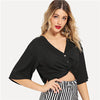 Rust V Neck Buttoned Twist Front White Blouse Shirt 2022 Summer Purple Feminine Blouse Black Sexy Women Crop Tops