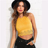 Scallop Laser Cut Suede Halter Tank Top Summer Yellow Cut Out Backless Sexy Cami Hollow Out Vacation Women Crop Top