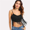 Tassel Embellished Crop Cami Top 2022 Summer Black Scoop Neck Fringe Tank Top Clothes Spaghetti Strap Women Camisole