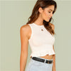 White Ruffle Hem Shell Tank Top 2022 New Summer Round Neck Women Clothing White Casual Stretchy Slim Fit Rock Camisole