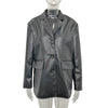 CP Spring Front Buttons Blazers Women Faux Leather Jackets Women Elegant Notched Straight Suits Female Ladies