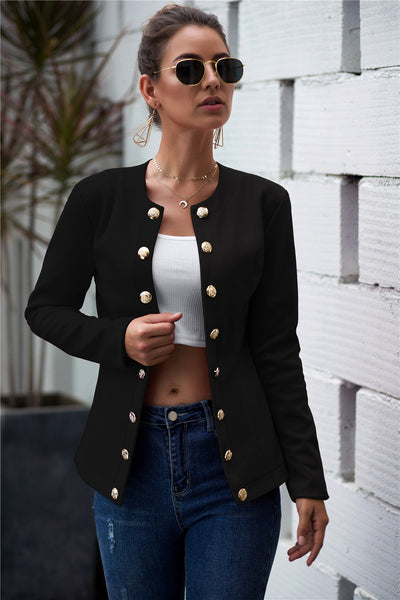 CRLAYDK Open Front Blazers for Women Long Sleeve Casual Crop Jackets Button Cardigans Work Office Coat Slim Fit Suit Outerwear