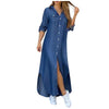 CUPNICE Blue Upgraded Autumn Long Sleeve Shirt Women Denim Pocket Button Print Casual Dresses Loose Plus Size Ommuter Abayas