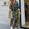 CUPNICE Blue Upgraded Autumn Long Sleeve Shirt Women Denim Pocket Button Print Casual Dresses Loose Plus Size Ommuter Abayas