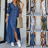 CUPNICE Blue Upgraded Autumn Long Sleeve Shirt Women Denim Pocket Button Print Casual Dresses Loose Plus Size Ommuter Abayas